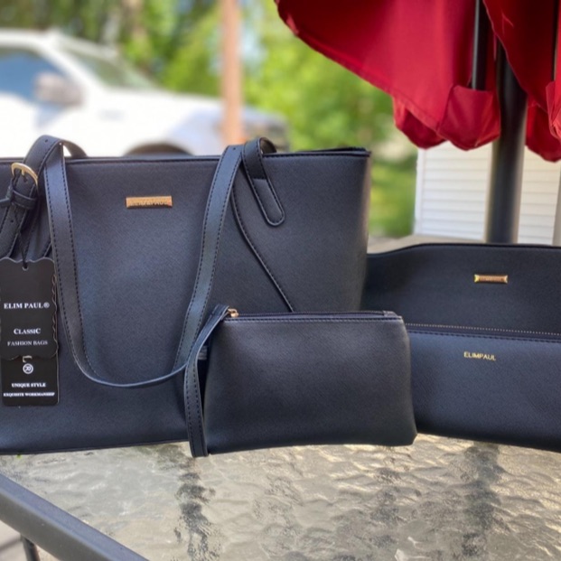 4 Pcs Black Faux Leather Women Bag Set